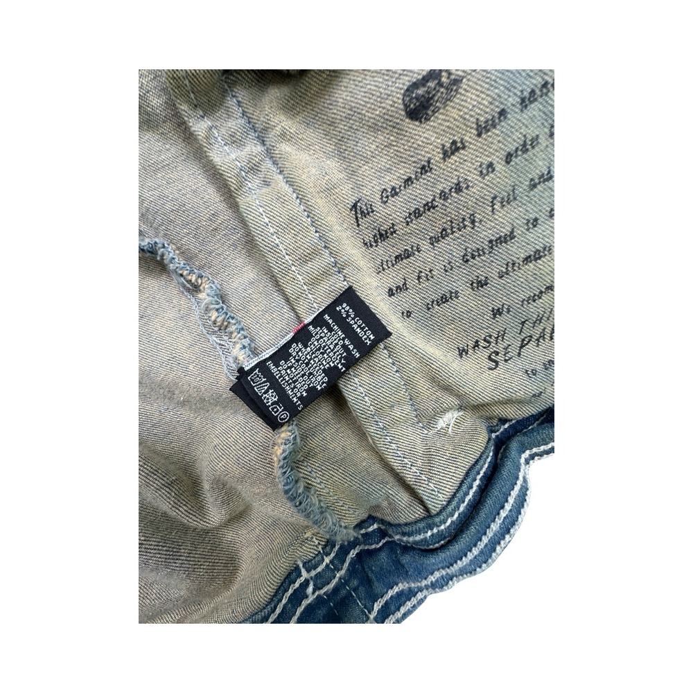 Makobi Denim Jacket Mens XL Blue Distressed Frayed Premium Cotton Trucker Coat - Picture 5 of 12